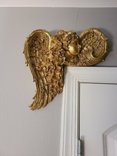 VTG CHRISTMAS ANGEL Door Hanging Gold Mold Pressed Hard Foam 12" GIFT HOME DECOR