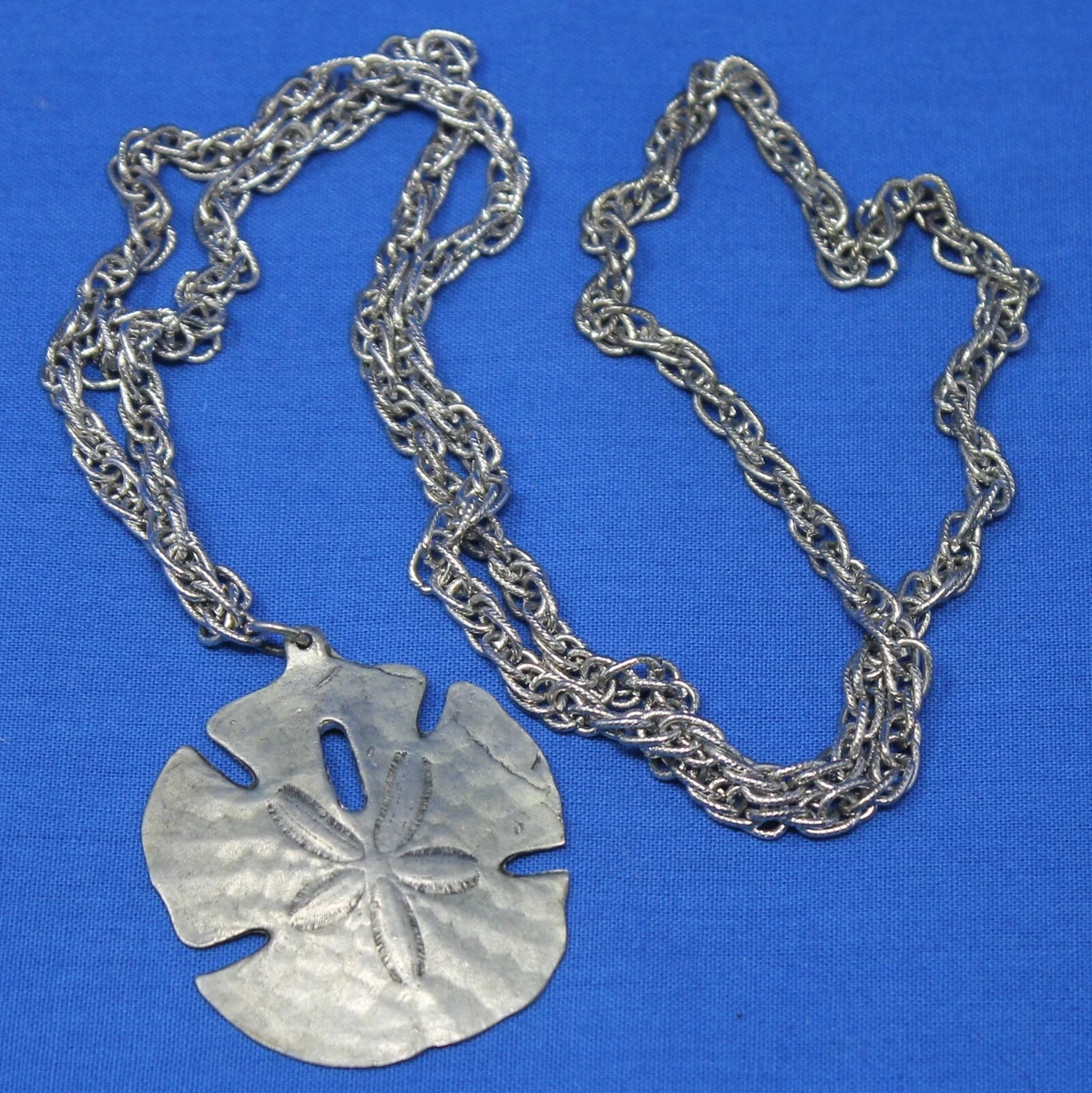 Vintage METZKE Pewter Sand Dollar Pendant Double Chain Necklace