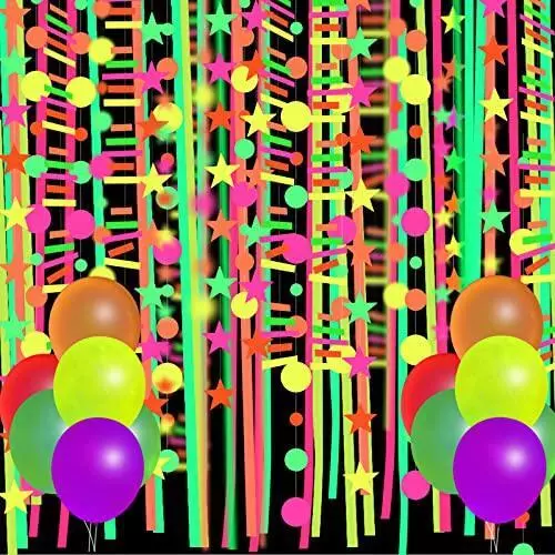 472feet Glow in the Dark Colorful Neon Lighted Balloons Streamers Garland