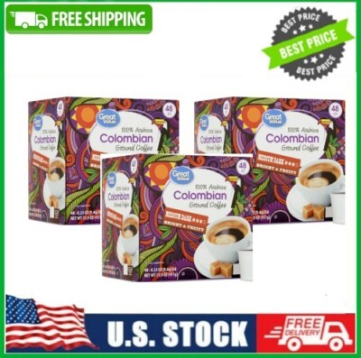 3 Pack Great Value 100% Arabica Colombian Medium Roast Ground Coffee Pods, 48 Ct