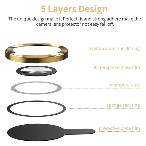 For iPhone 14 Pro Max Metal Ring Tempered Glass Camera Lens Protector HD Cover - Photo 6 sur 6