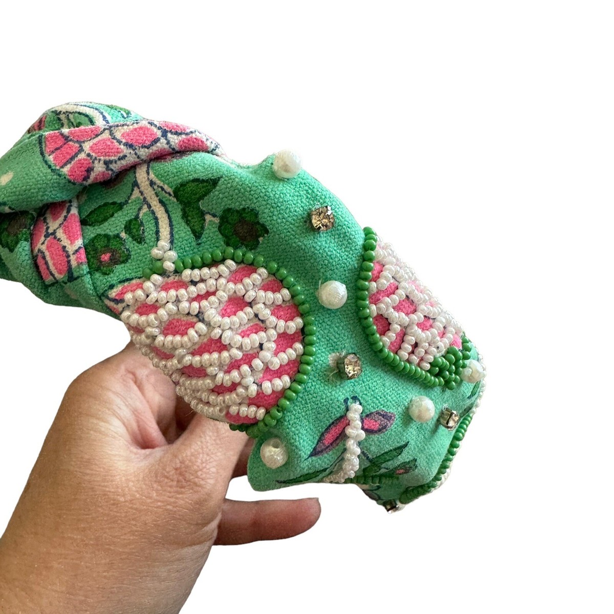 Anthropologie Llani x SZ Blockprints Isobel Embellished Headband- sky Anthropologie Llani Isobel Embroidered Beaded Green Headband  main image 4