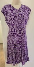 Chaps Womens Lightweight Dress 2-Piece Purple and White Paisley Stretchy No Iron