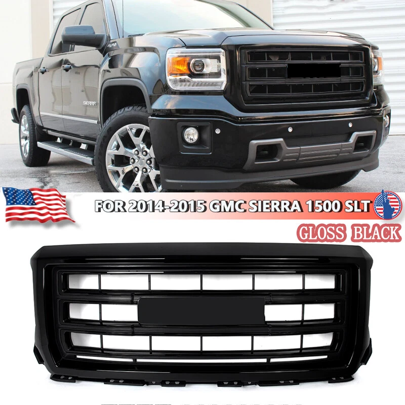 For 2014-2015 GMC Sierra 1500 SLT Style Front Bumper Grille Assembly Gloss Black Foto 2 de 4