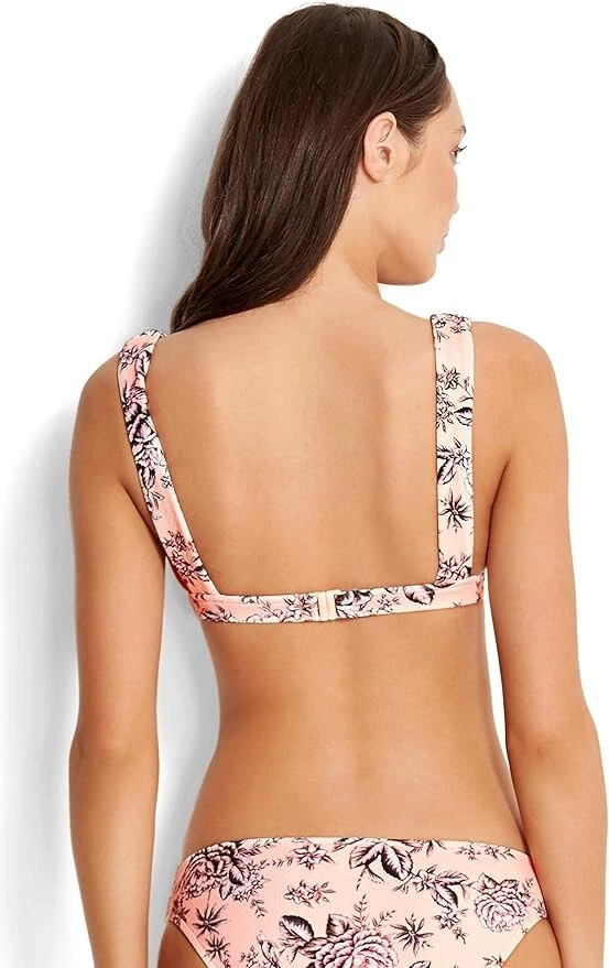 Top de bikini Seafolly L98552 Peach Love Bird fijo largo talla US 8 Foto 3 de 3