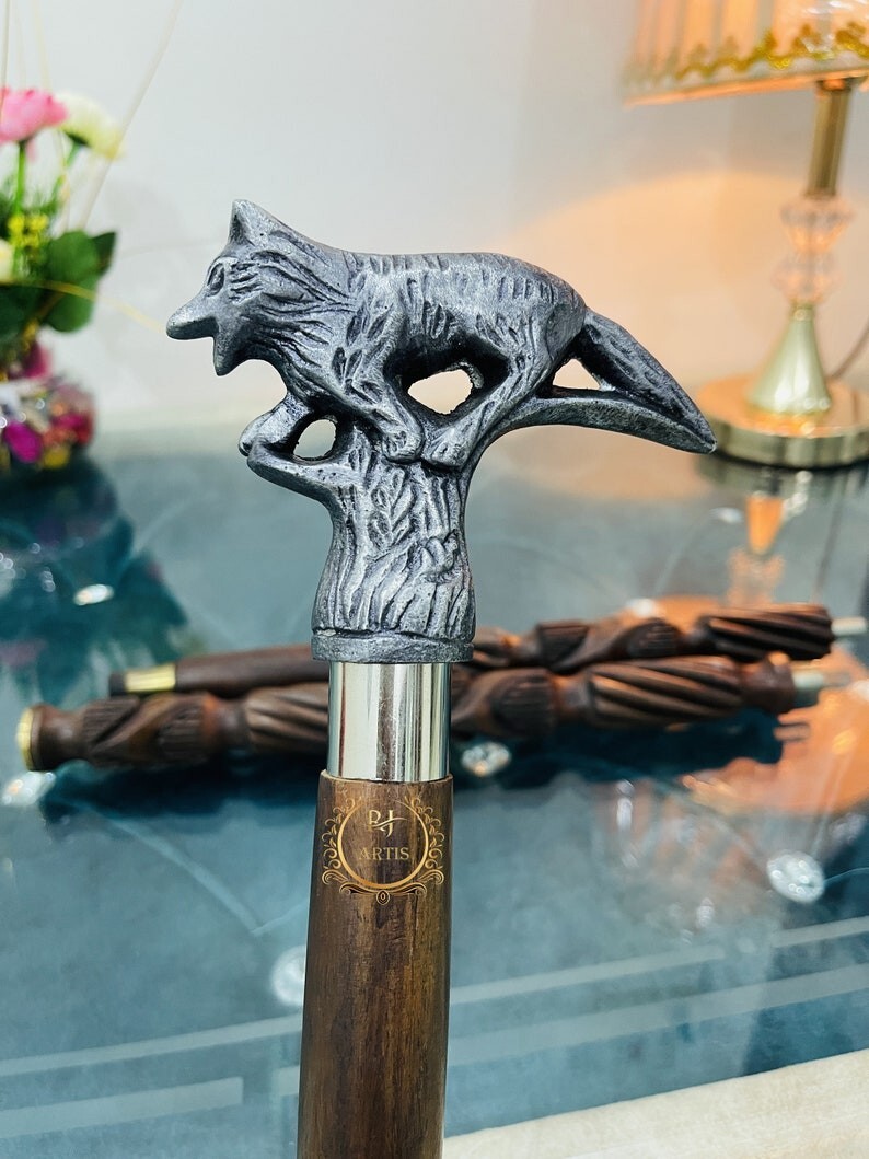 Antique Fox Designed  Solid Head Handle Walking S… - image 8