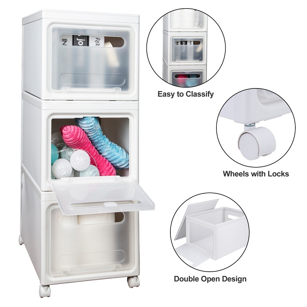 Sterilite ClearView Small Plastic 3-Drawer Modular Stackable Storage Organizer System, (4 Pack