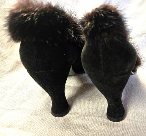 Anna Sui glamour pinup visone nero camoscio tacco curvo tacco alto 38,5 Italia - Foto 7 di 11