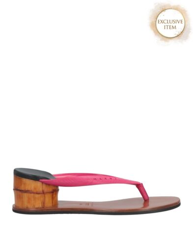 RRP€650 MARNI Leather Thong Sandals US11 UK8 EU41 Pink Bamboo Effect Heel - Picture 1 of 7