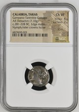Campano-Tarentine Coinage Calabria, Taras AR Didrachm - Graded NGC Ch VF Scuffs