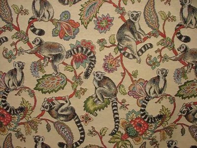 Tapisserie Style Lémurien de Madagascar Tissu Motif Animal Rideaux Coussins - Photo 1/4