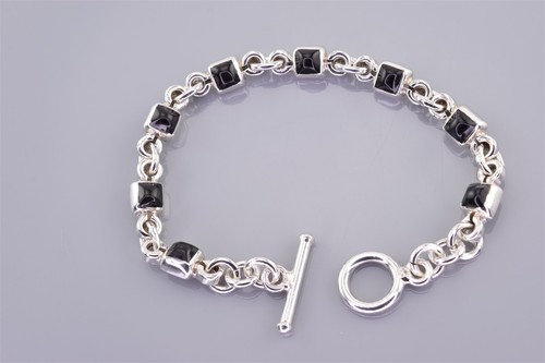 HOB Sterling Silver 7mm Pyramid Black Onyx Linked 925 Toggle Bracelet 20g 7" - Picture 5 of 5