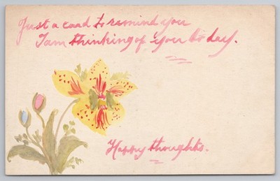 Happy Thoughts gelbe Blume Aquarell Stil handbeschriftet Gruß Vintage