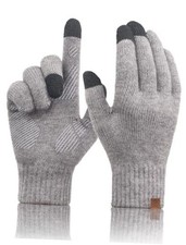 Merino Wool Winter Gloves: Touch Screen Knitted Gloves Warm Thin Large Midgray