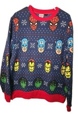 VINTAGE MARVEL MAD ENGINE AVENGERS HOLIDAY SWEATER IRON/SPIDER MAN HULK SIZE L