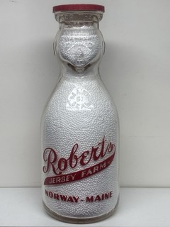 Roberts Jersey Farm Cop Top Quart Milk Bottle Norway ME Maine