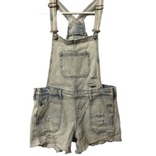 Hollister Boyfriend Short Overall Vintage Stretch Distressed Bibs Size Medium