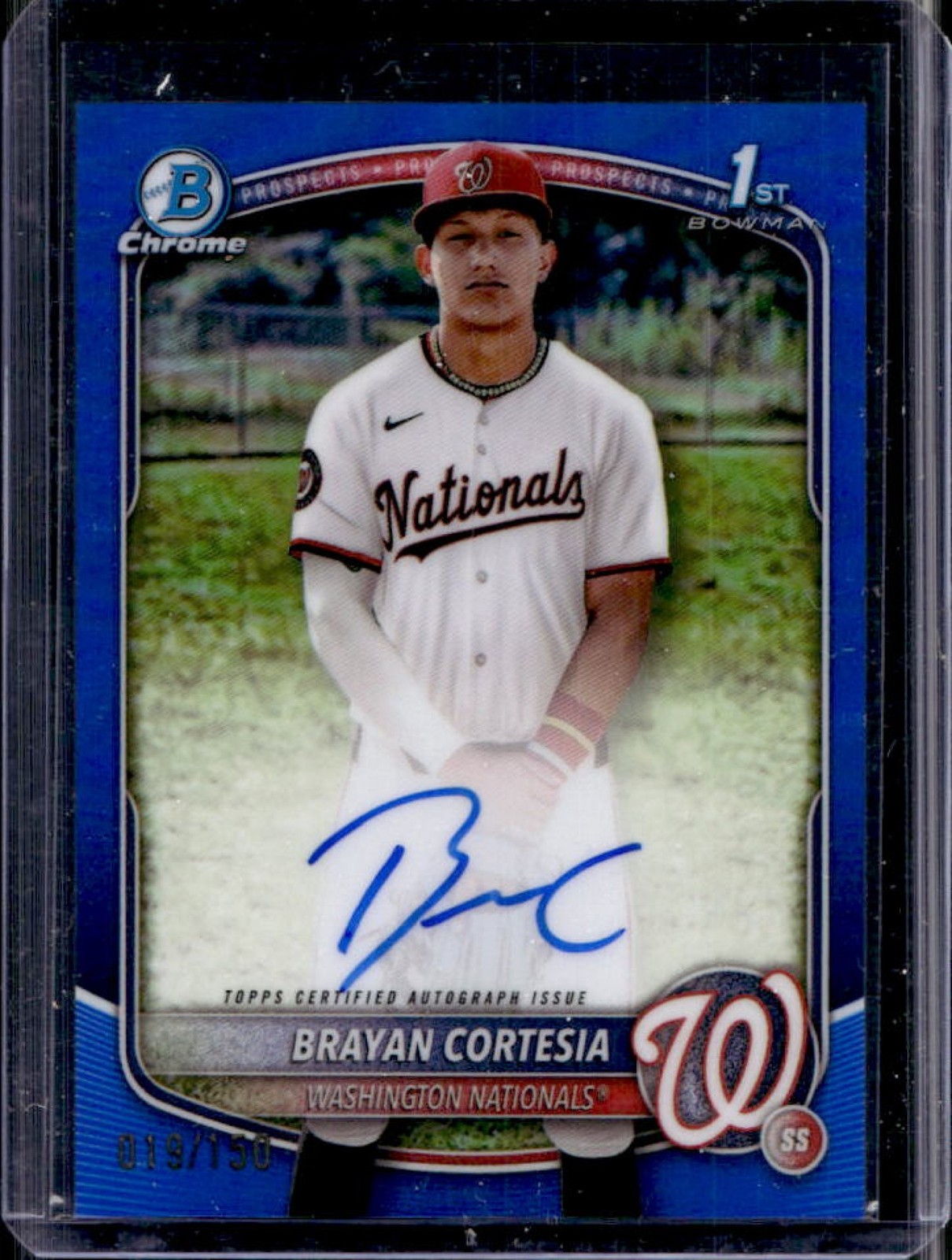 2025 Bowman Chrome Brayan Cortesia Auto Blue Refractor 1st #/150 Nationals
