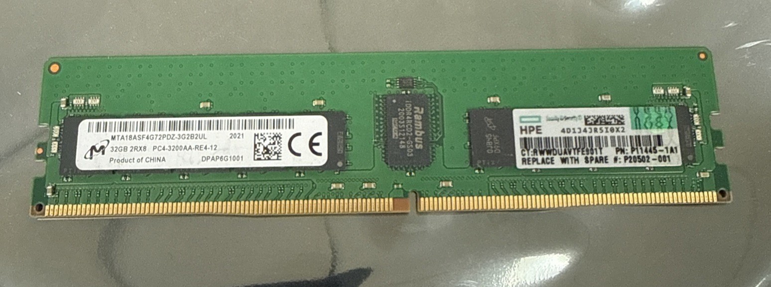 HPE SAMSUNG 32GB 2RX8 PC4-3200AA-RE RDIMM Server Memory - P11445-1A1 P20502-001