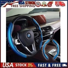 Universal Blue Carbon Fiber Car Steering Wheel Cover Non Slip Protector Decorate