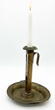 Antiker Schiebeleuchter Messing um 1900 gro&szlig;e Schale h&ouml;henverstellbar Patina
