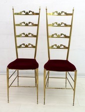 Coppia di sedie Chiavari in ottone con schienale alto, Mid Century 1950