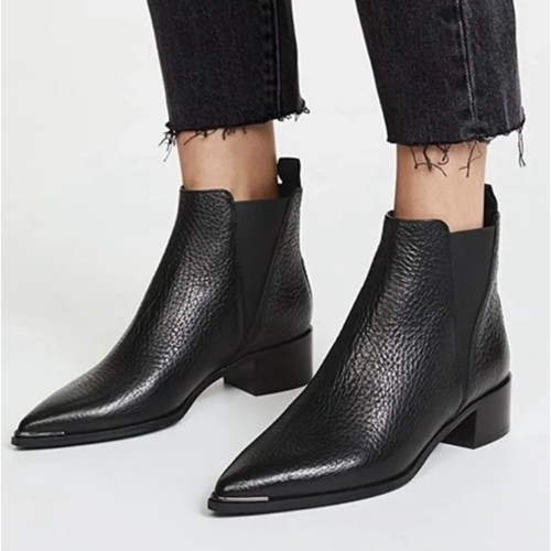 Acne Studios Jensen Pebbled Leather Ankle Booties Black 37 - Picture 1 of 9