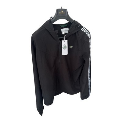 Lacoste Jacke Schwarz Medium Large Windbreaker Bomber Logo Tape Neu