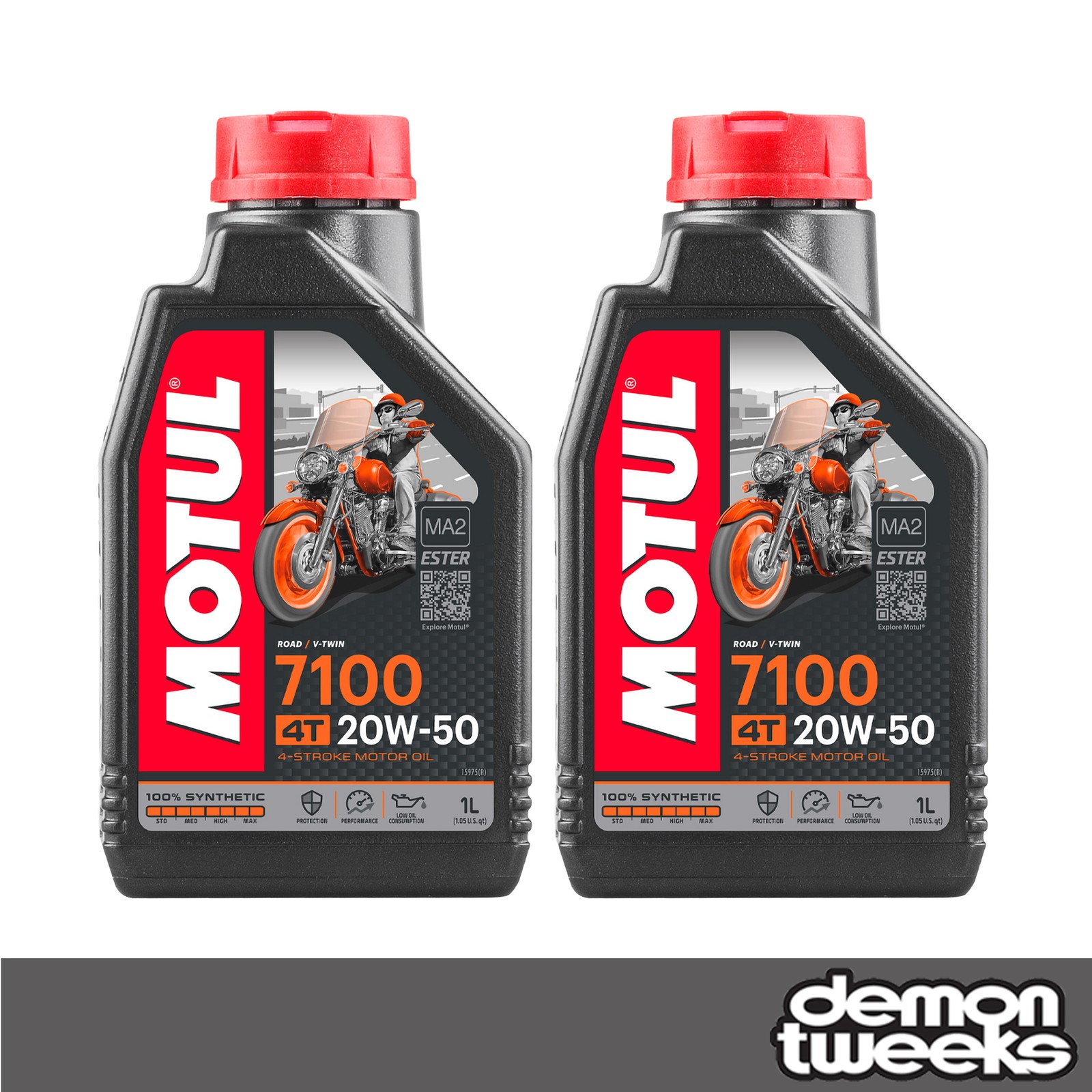 2 x Motul 7100 Fully Synthetic 20W50 Motorcycle Engine Oil - 1 Litre