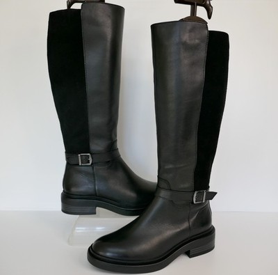 MARKS+SPENCER INSOLIA BLACK LEATHER+SUEDE KNEE HIGH RIDING BOOTS