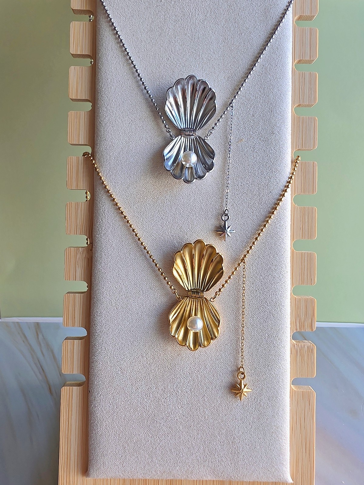 Vintage Locket Necklace Pearl Yellow 18k & 925 Silver Birthday Gifts for Women