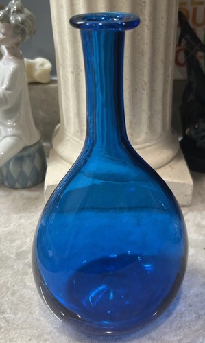 Sapphire Blue Blenko Blown Glass Williamsburg Restoration CW-12 Bottle Vintage - Picture 20 of 24