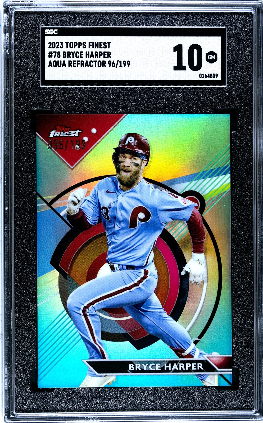 2023 Topps Finest #78 Bryce Harper AQUA REFRACTOR /199 SGC 10 GEM MINT