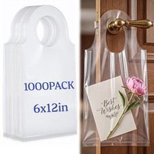 1000 Pcs 6” x 12” Door Hanger Bags Plastic Clear Knob Bags with Wave Handle f...