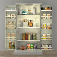 50" LED Kitchen Pantry Cabinet White Storage Cabinet Food Pantry with Doors and