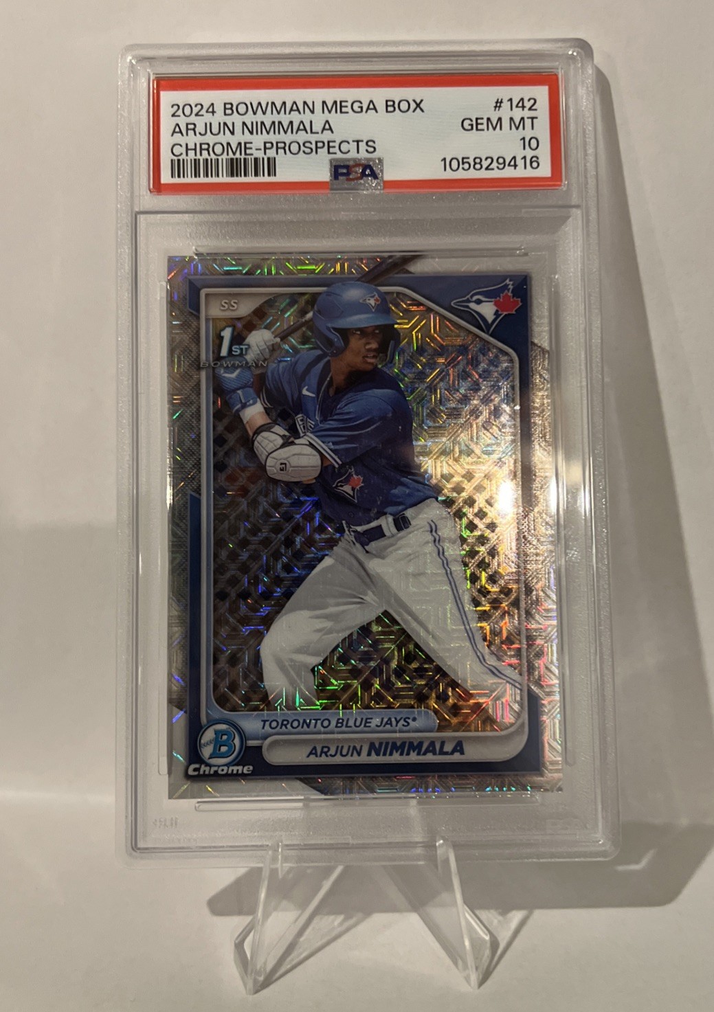 2024 Bowman Mega Box Arjun Nimmala 1st Mojo Refractor - Blue Jays PSA 10