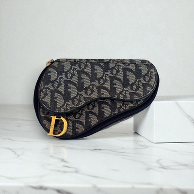 Christian Dior Trotter Saddle Monogram Canvas Kosmetiktasche Navy/Gold JP