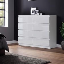 FWStyle 8 Drawer Chest Of Drawers Gloss White Bedroom Furniture Deep Storage