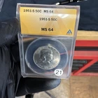 ANACS Franklin Half Dollar 1951 MS64