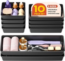 10 Pack Large Size Plastic Drawer Organizers Set, 3 Sizes Desk Drawer Organizer