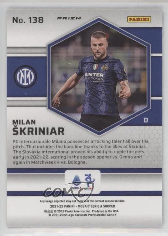 2021-22 Panini Mosaic Serie A Mosaic Prizm Milan Skriniar #138 - Image 2 of 2