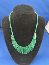 Stunning Green Malachite Egyptian Style Bib Necklace - 15.5 Inches