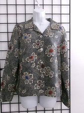 COLDWATER CREEK SIZE 10 BEADED / BLACK BEIGE FLORAL PRINT / SILK / BLAZER