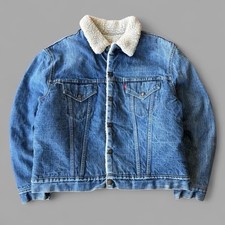Vintage 80s Levi  s Denim Sherpa Lined Trucker Jacket Size Large Boxy