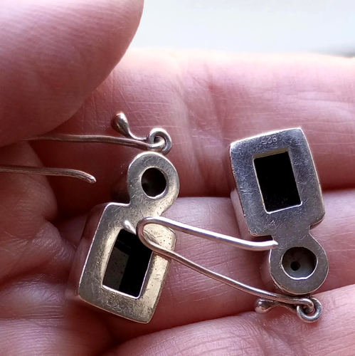 Pendientes colgantes de plata de ley 925 con perlas geométricas y ónix negro CLÁSICOS - Imagen 5 de 7