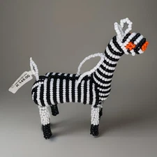 Africa Hand Beaded Mini  Zebra Figurine  Ornament