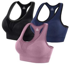 High Impact Sports Bras for Women Padded Sports Large 3 Packs-black blue pink