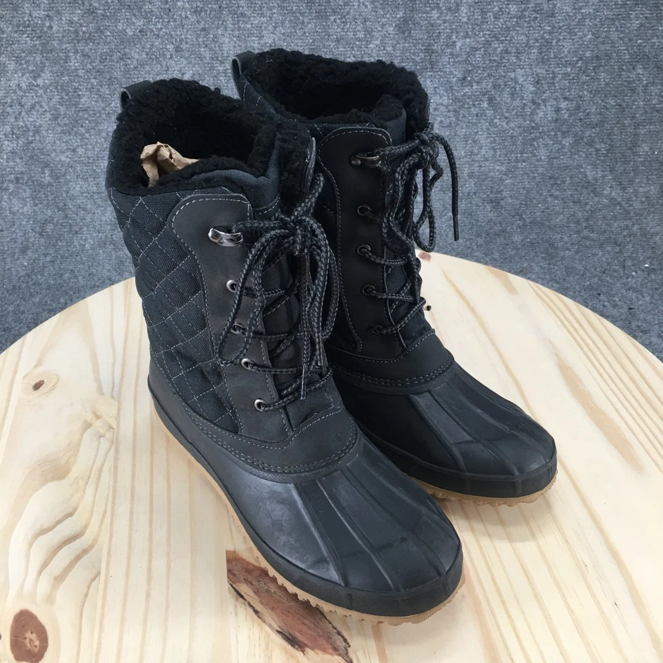 Khombu 靴子女式 10 中筒绝缘绗缝冬季鸭靴黑色系带 — 第 3/4 张图片