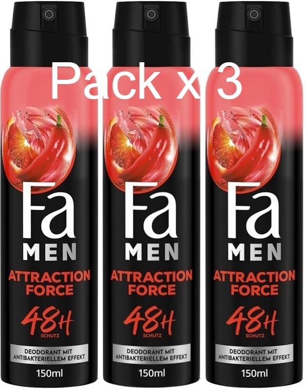 Fa Attraction Force Men Deodorant & Body Spray 3 x 150ml