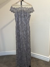 TADASHI SHOJI Dark Pearl Off-Shoulder Illusion Gown Size 4   MSRP 548 Flawless  